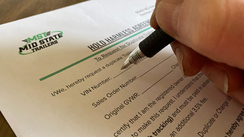 MidState's form to derate a trailer